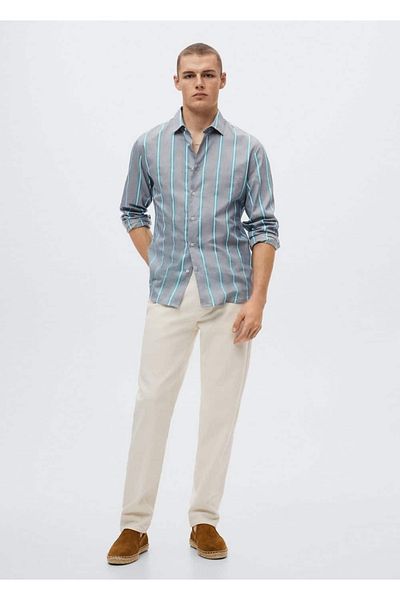 MANGO Man Pruhovaná bavlněná košile slim fit