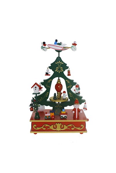 mutlu adım 28cm Hareketli Yılbaşı Müzik Kutusu Uçaklı Çam Ağaçlı
