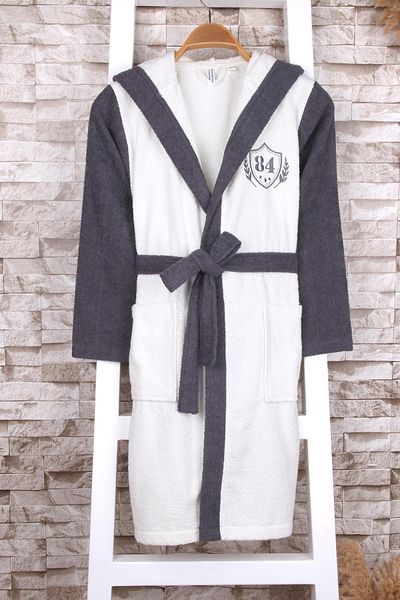 Baveno 100% Cotton Hooded Boy's Bathrobe with Embroidered Chest