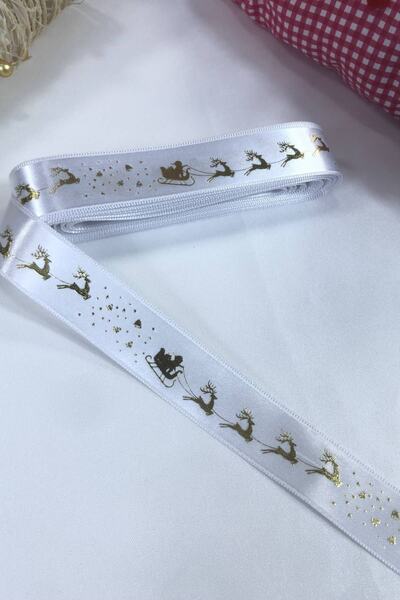 Hobigram New Year 2026 Gift Packaging Ribbon White Satin Deer – New Year Ornament, Stylish Design – New Year S