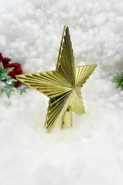 Huzur Party Store Πρωτοχρονιάτικο Κορώνα Πεύκου Χρυσό Χρώμα Γυαλιστερό 15x15 εκ. Χρυσοκίτρινο Πρωτοχρονιάτικο Σκληρό Αστέρι Κορώνα