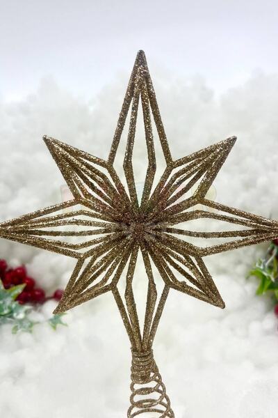 Huzur Party Store Πρωτοχρονιάτικο Πεύκο North Star Top Gold Color Glitter 23x16 cm Πρωτοχρονιάτικο Πολυτελές Ποιότητα Κορώνα