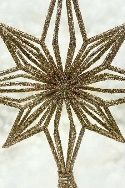 Huzur Party Store Πρωτοχρονιάτικο Πεύκο North Star Top Gold Color Glitter 23x16 cm Πρωτοχρονιάτικο Πολυτελές Ποιότητα Κορώνα