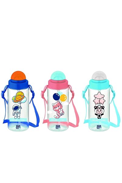 Gıpta زجاجة مي تريتان منقوشة باللون الأزرق مع قش سعة 500 سم مكعب باللون الوردي والأزرق