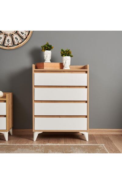 Just Home Verona 4 Çekmeceli Şifonyer - Safir Meşe/beyaz