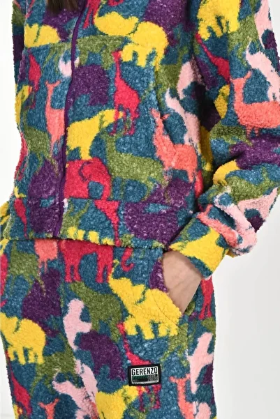 DAVID&GERENZO Purple Colored Animal Pattern Zippered Hooded Tracksuit Set