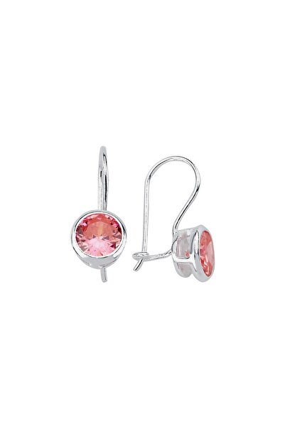silverpoint Yuvarlak Pembe Zirkon Taşlı Küpe