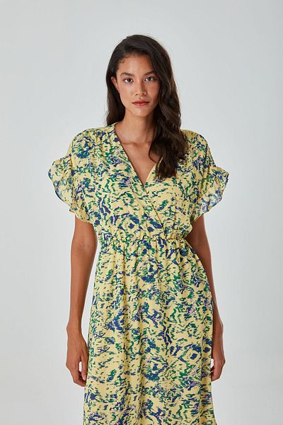 Mizalle Colorful Patterned Short Sleeve Yellow Dress