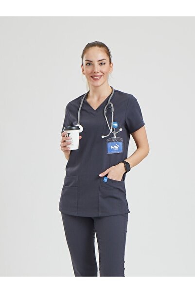 Wio Uniform Basıc Doktor Hemşire Cerrahi Forması Üst– Kadın, Koyu Gri