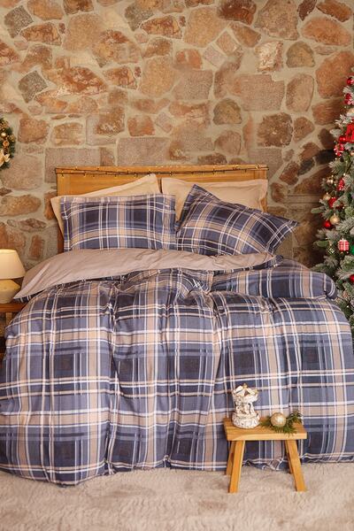 Karaca Home Anul Nou Anul Nou Lanza Bleumarin 100% Bumbac Flanel Set Husă Duble Duble