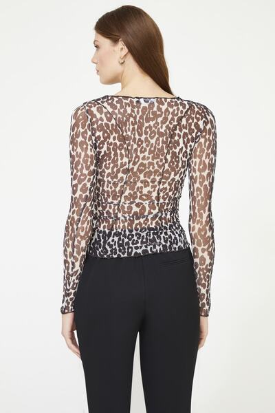 adL Uzun Kol Desenli Tül Bluz