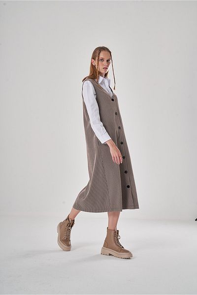 Mizalle Corduroy Beige Gilet ruha
