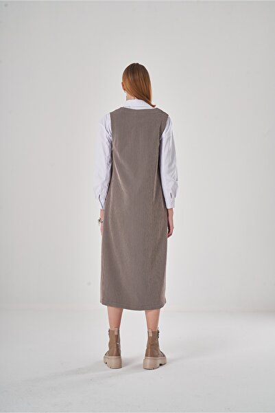 Mizalle Manšestrové béžové Giletové šaty