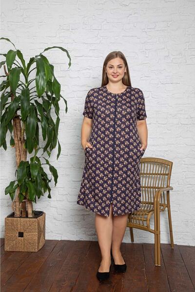 STELLETO Önü Fermuarlı Bisiklet Yaka Elbise Renkli Desenli Penye Modal Kadın Elbise