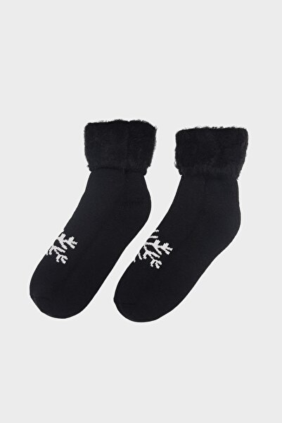 ÇORAPEVİ Черни термо чорапи с десен отвътре и повдигнати сняг