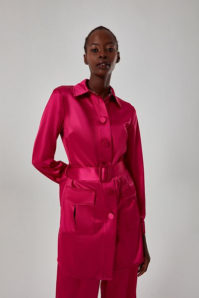 Mizalle Satin Belted Fuchsia Tunic