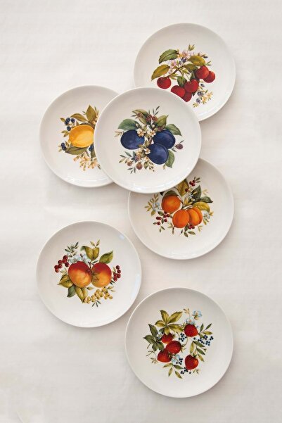 Bursa Porselen Dekor Fruits 6 Parça Porselen Pasta Tabağı