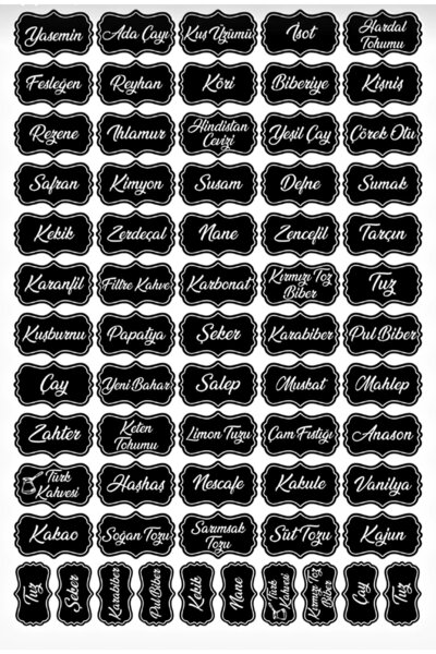 Kitchen Pembelia Siyah 107 Adet Baharat Bakliyat Kuruyemiş Kavanoz Sticer Etiketi