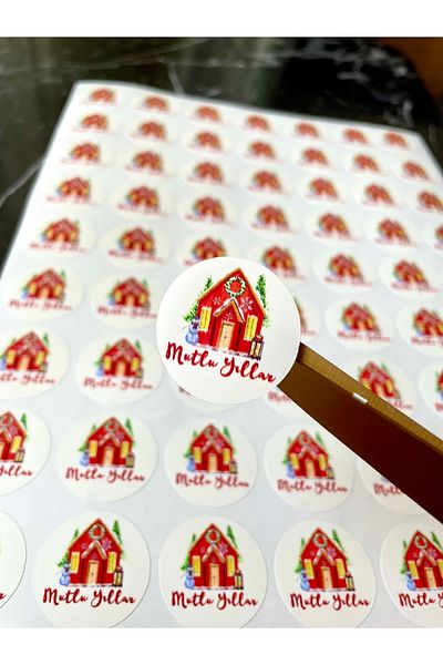 Hayal.kirtasiyesi Happy New Year's New Year Series - 3 cm 70 Pieces Labels, Adhesive Packaging