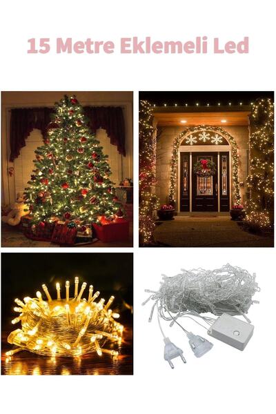 Mashotrend Fonksiyonlu Sarı 15 Metre Dekor Led - Çam Ağacı Süsü Yılbaşı Süsü - Pirinç Led