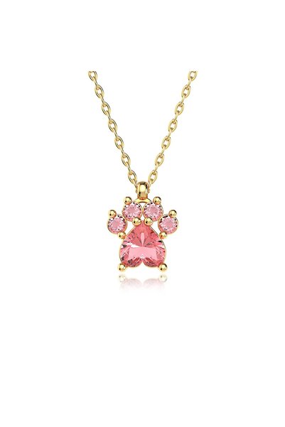 İNDİGO TAKI Pembe Taşlı Kedi Patisi Altın Kaplama Gümüş Kolye