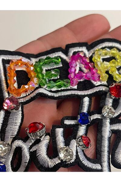 Gönülden Tasarım 8x7 Cm Mărgele Colorate Sticlă Piatră și Broderie Broderie Scrisă Epoletă Aplicată Patch Arma