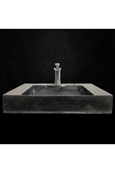 MYM Mermer Yapı Market Tasarım Toros Siyah Gizli Gider Detaylı Dikdörtgen Lavabo