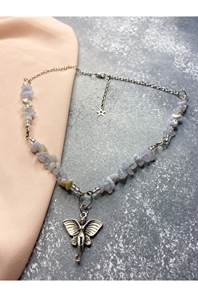 Mosby العقيق الأبيض Y2k Fairycore قلادة الحجر الطبيعي