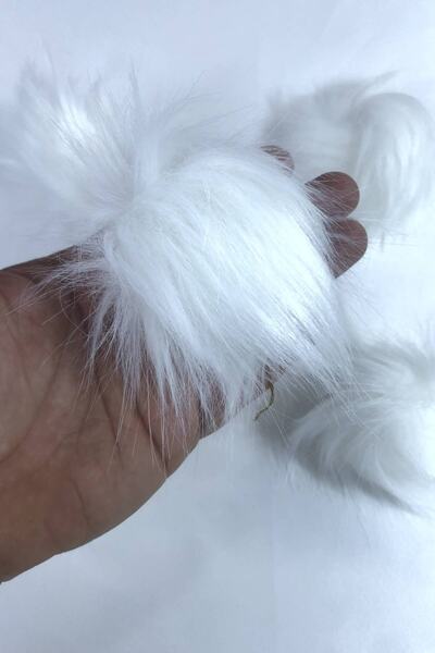 Hobigram Kürk Ponpon Çanta Ayakkabı Süsleme Tüyü Beyaz 1 Adet – El Işi Malzem...