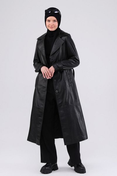 CE-YIL DERİ ÜRÜNLERİ Women's Genuine Leather Overcoat