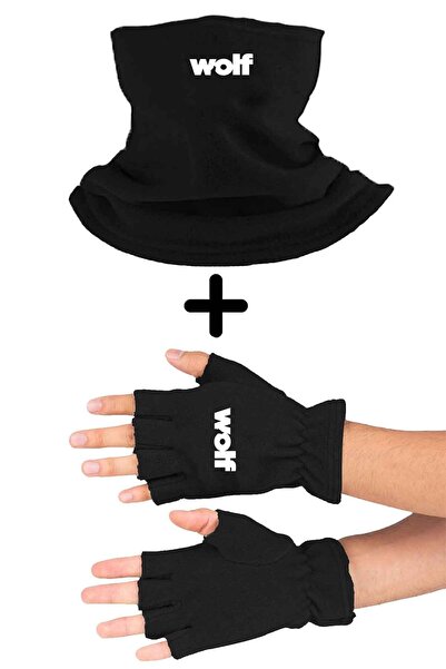 Zeron Tasarım Wolf Black Cut Gloves Gât Guler Set de 2 Fleece Bll2573