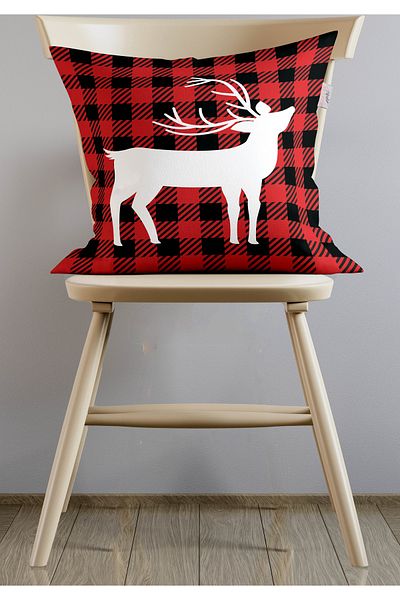 menesahome New Year's Deer Plaid Throw Pillow Cover, Christmas Deer Throw Pillow Cover, Deer Plaid Patterned Throw Pillow Cover