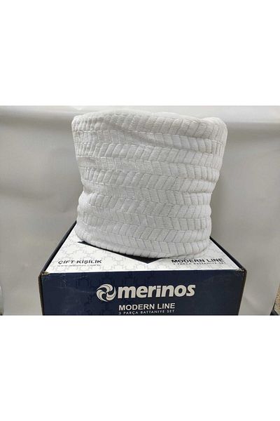 DUNBE HOME Merino Modern Line Bone 3 Piece Double Boxed Blanket Set (1 Blanket-2 Pillowcases)