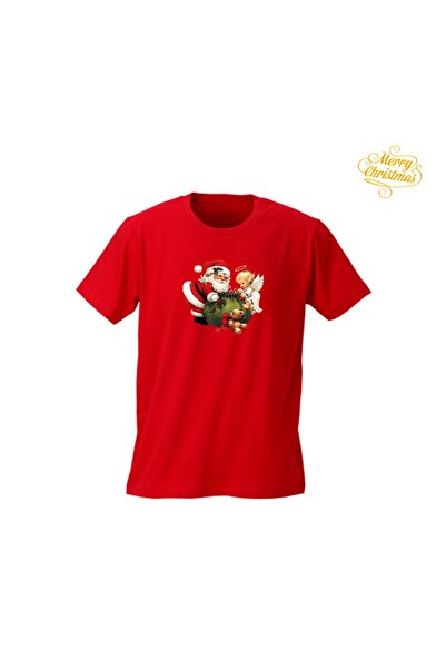 HediyeMania Πρωτοχρονιάτικο προσαρμοσμένο εμπριμέ κόκκινο μπλουζάκι Merry Chr...