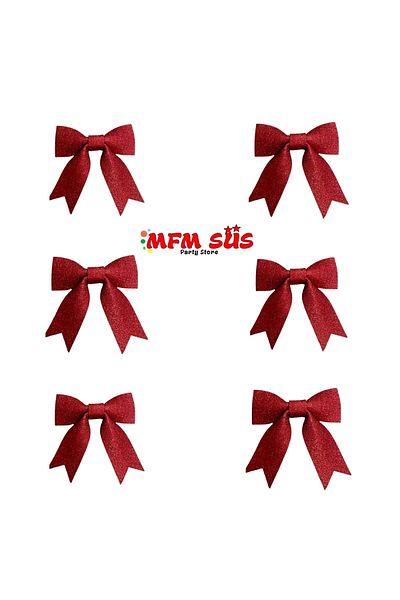 MFM زينة شجرة الصنوبر ذات القوس الأحمر لحفلات رأس السنة الجديدة 6 قطع