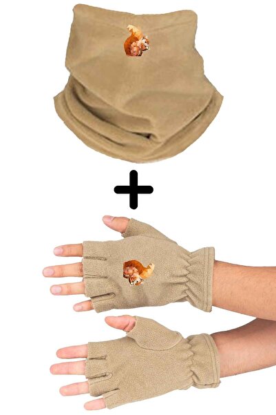 Zeron Tasarım Set de 2 mănuși tăiate cu nisip veveriță pentru gât Polar Bll312