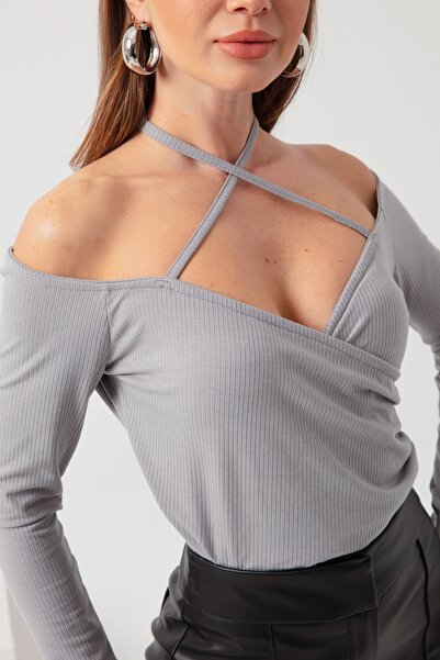 Lafaba Dámská pletená blůza v šedé barvě