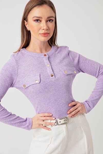 Lafaba Women's Lilac Pocket Detailed Knitted Blouse