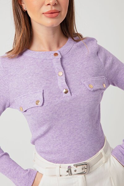 Lafaba Women's Lilac Pocket Detailed Knitted Blouse
