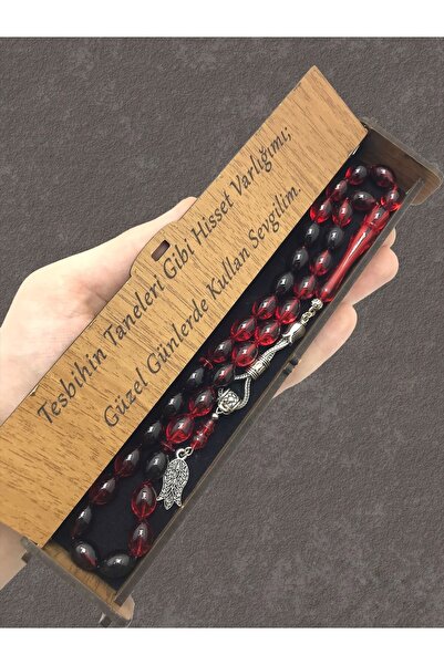 KANUNİ TESBİH Mărgele de rugăciune cu cutie din lemn moară roșu negru