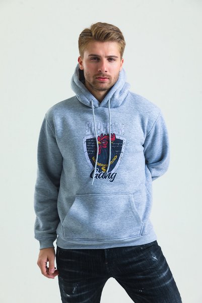 Welly Jones Unisex Rooster Printed Oversize Hooded Sweatshirt