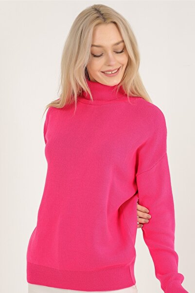 VEGENZE Women's Fuchsia Interlock Full Fisherman Knitwear Sweater