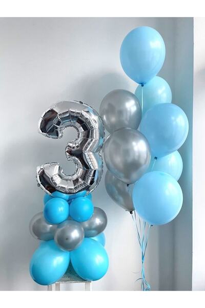 MFM Set de baloane din folie de argint cu numere de 3 ani