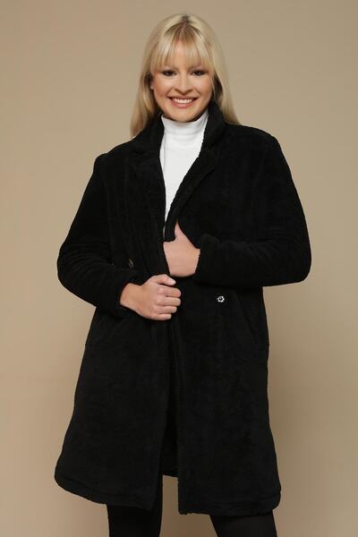 Select Moda Γυναικείο μαύρο παλτό με επένδυση με κουμπωτό κλείσιμο