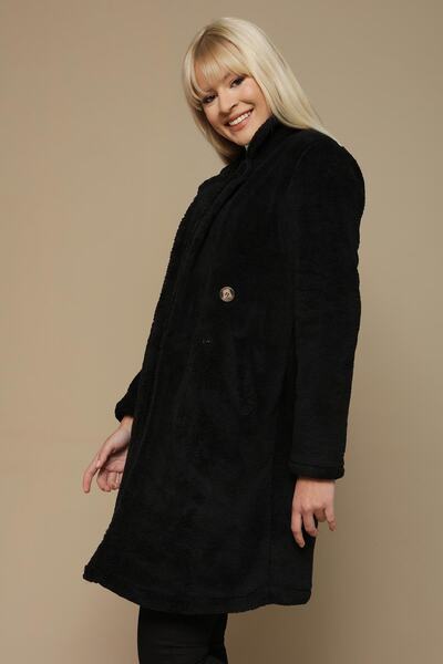 Select Moda Γυναικείο μαύρο παλτό με επένδυση με κουμπωτό κλείσιμο