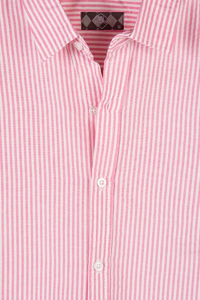 VEAVEN Men's Red Thick Sheer Striped Long Sleeve Slim Fit Shirt