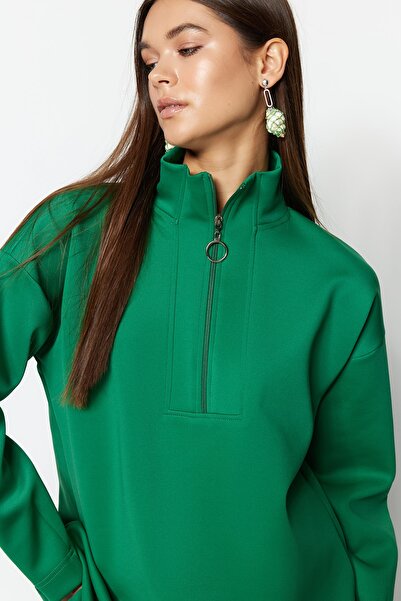 Trendyol Modest Oversize zelená potápěčská mikina - podrobný zip, střih Diver TCTAW23TW00198