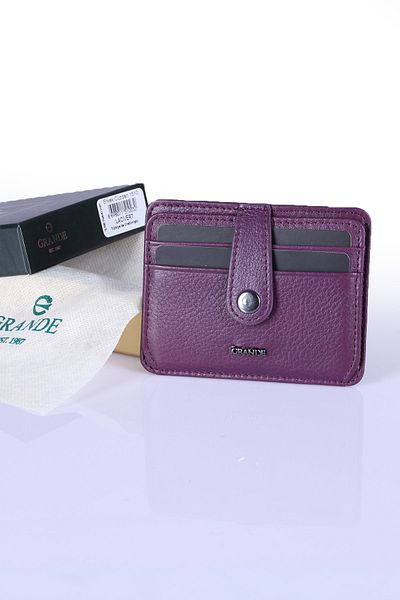 Grande 746 Genuine Leather Slim Card Holder with Paper Money Compartment Plum