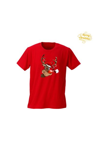 HediyeMania Πρωτοχρονιάτικο Ειδικό Σχέδιο με τύπωμα Κόκκινο μπλουζάκι για ενή...