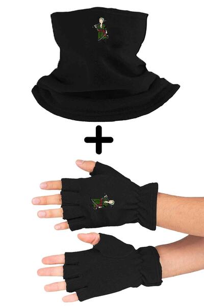Zeron Tasarım One Piece Чорні рукавички з вирізом Нашийник 2-х комплект Polar Bll3071